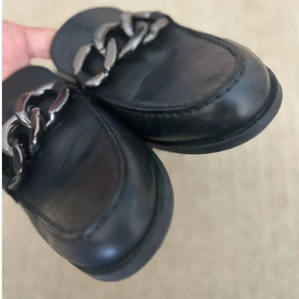 Michael Kors Black Leather Chain Link Mule Loafers SZ 9.5M